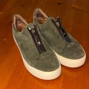 Frye Olive Green Suede Zip-Front Sneakers Size 7.5